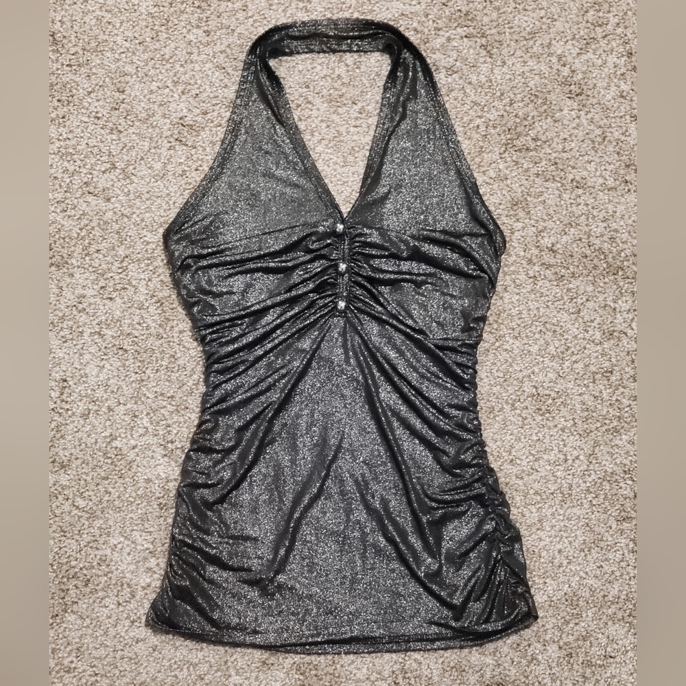 S. Pronto usa black shiny sheer top